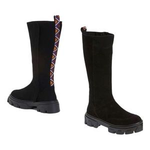 🖤FARM RIO TALL SUEDE EMBROIDERED BLACK LUG SOLE BOOTS 8 39